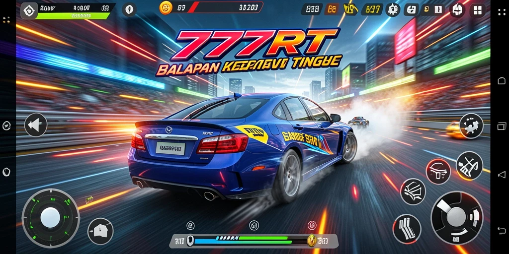 Screenshot gameplay 777RT menunjukkan aksi balapan yang mendebarkan.