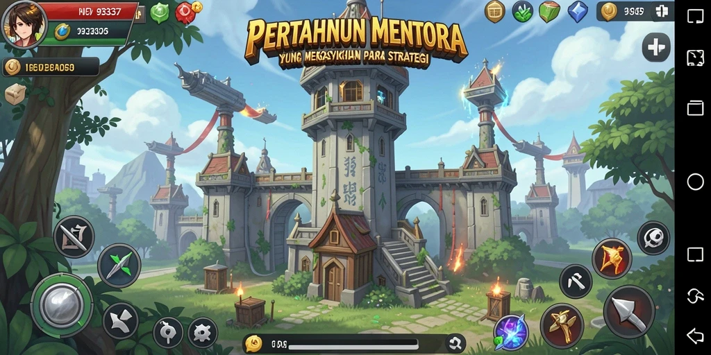 Tampilan menarik dari gameplay Tower Defense 93337 saat mempertahankan menara.