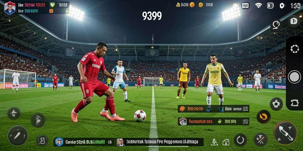 Tampilan utama gameplay <strong>9399</strong> yang menampilkan aksi sepak bola yang mendebarkan.