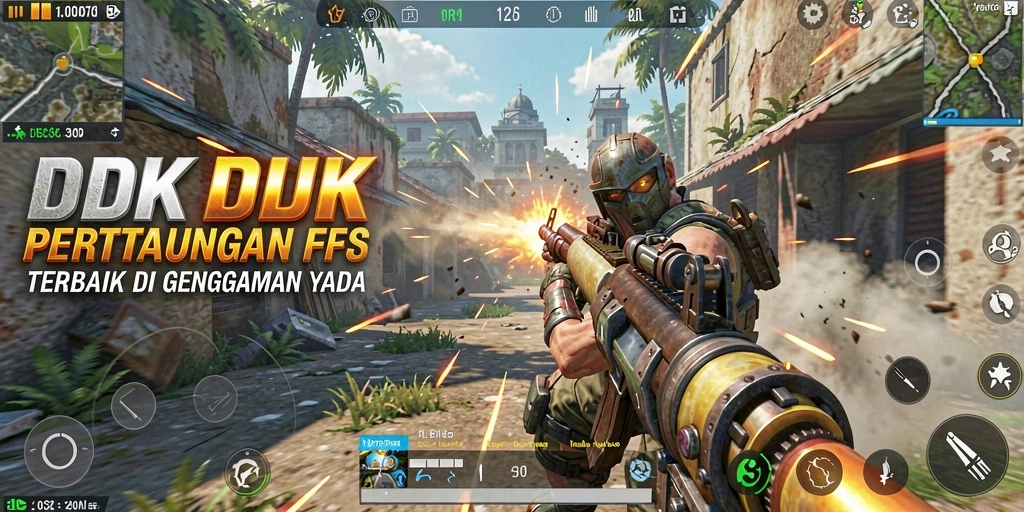 Tampilan gameplay mendebarkan dari DKK di arena FPS.