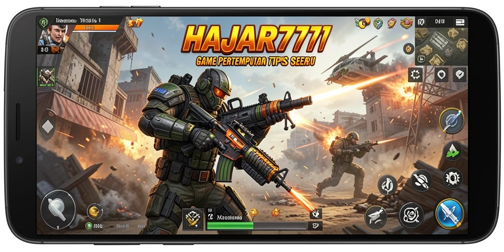 Tangkapan layar gameplay HAJAR777 menunjukkan aksi seru dalam pertempuran TPS.