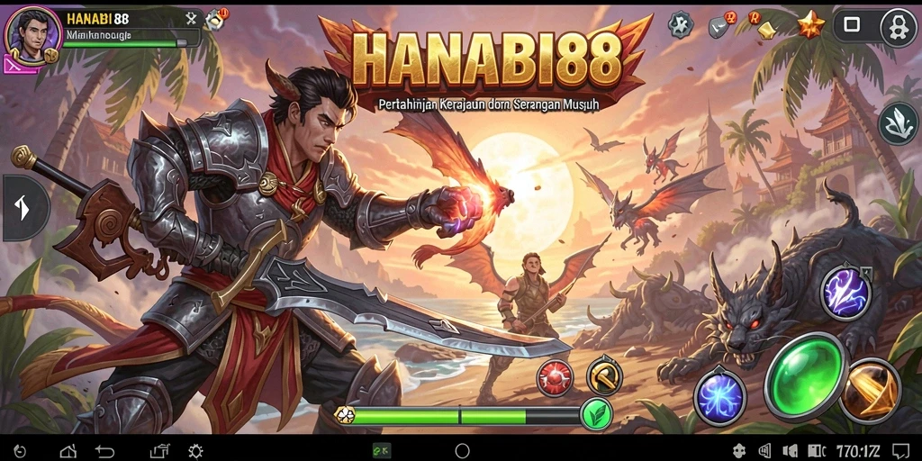 Gameplay seru Tower Defense HANABI88 dengan menara yang strategis.