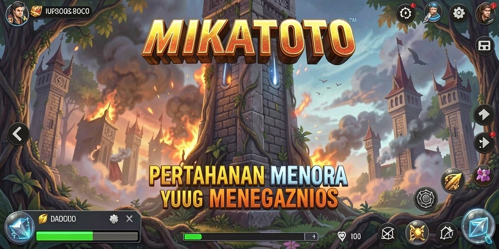 Tampilan gameplay MIKATOTO yang menegangkan dalam pertempuran Tower Defense.