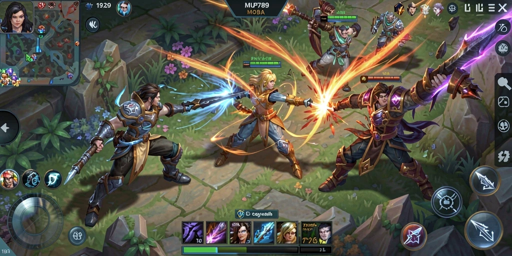 Tampilan aksi seru dalam permainan MOBA MVP789.