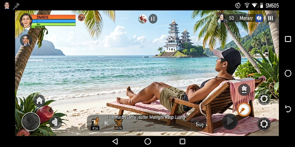 Screenshot utama SM605 menampilkan gameplay yang menyenangkan dan interaktif.