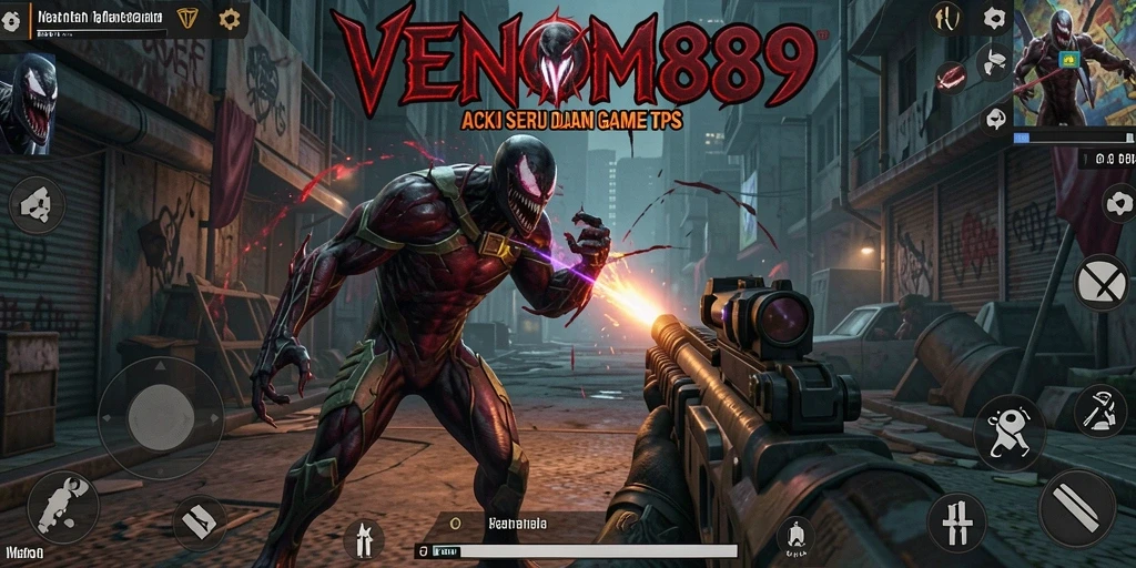 Tampilan gameplay seru dalam <strong>VENOM889</strong> yang menampilkan aksi TPS menegangkan.